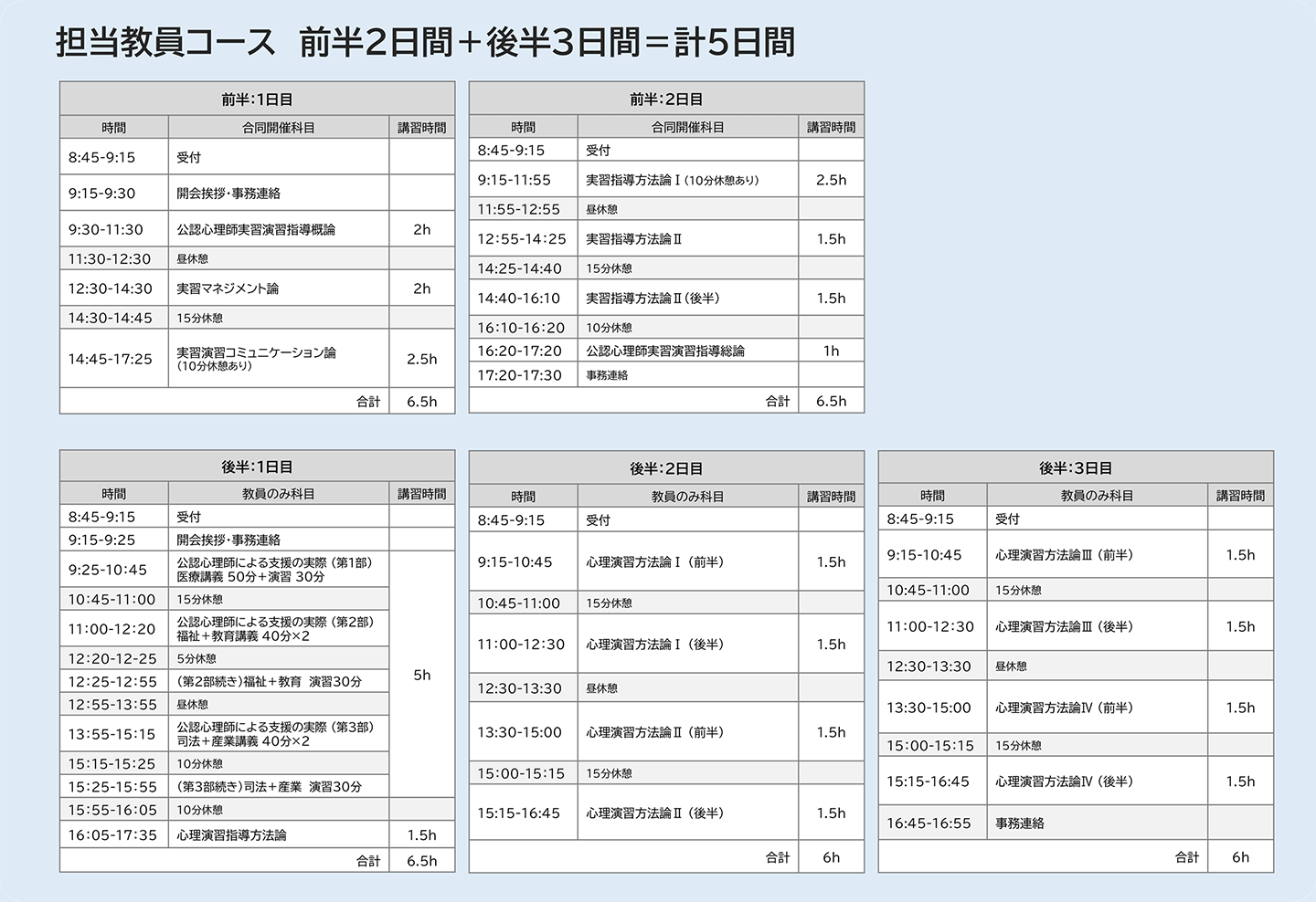 担当教員コース タイムスケジュール